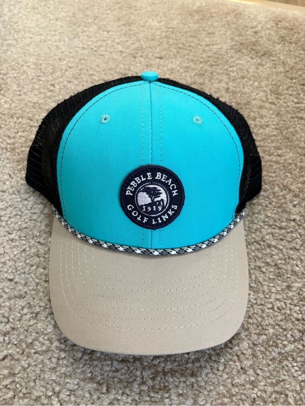 Pebble Beach Golf Links Teal & Khaki Trucker Rope Hat